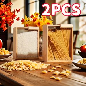 2 Vintage Wooden Storage Boxes, Stackable And Freezer-safe, Open Design For Organizing Cereals, Tea, Pasta, Flour, Nuts, Oatmeal, And Keepsakes In The Kitchen, Home Decor Boxes, Holiday Gifts