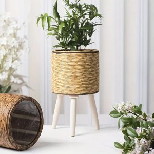 Handmade Green Plastic Vase - Upgraded Durable Wide-mouth Flower Pot And Plant Stand, Modern Round Indoor Home Decor Vase, Suitable For Tabletops Floors