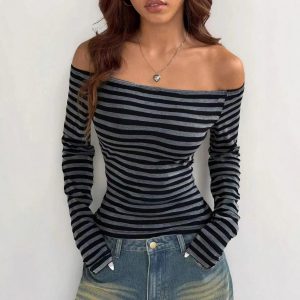 Women's Casual Striped Print Off-shoulder Top