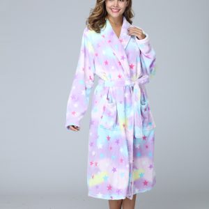 RONGTAI Womens Long Robes Plush Fleece Nightgown Thick Hooded Bathrobe With Pockets Fluffy Sleepwear For Men