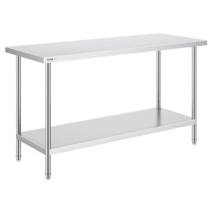 Stainless Steel Prep Table, 24 X 60 X 34 Inch, Heavy Duty Metal Worktable With 3 Adjustable Height Levels, Commercial Workstation For Kitchen Garage Restaurant Backyard