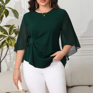 Elegant Fashion Casual Style Plus Size Chiffon Petal Sleeve Short Sleeve T-Shirt