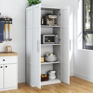 Pantry Cabinet, Kitchen Pantry Storage Cabinets With 2 Door And 3  Shelves, White Pantry Storage Cabinet, Cupboard For Kitchen, Dining Room And Living Room.