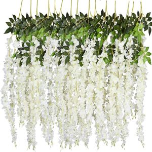 12 Pcs 3.61 Ft Artificial Wisteria Flowers Vine Ratta Hanging Garland Silk Flowers String Garden Floral