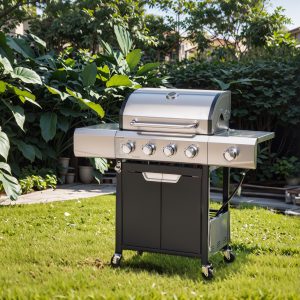 Propane Grill 4 Burner Barbecue Grill Stainless Steel Gas Grill With Side Burner And Cover For Outdoor BBQ, Camping