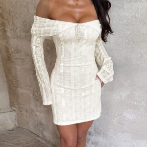 Sexy Lace-up Backless Long Sleeve One-shoulder Dress