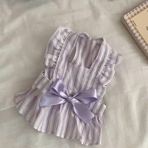 Dog Dresses Pet Dog Dress Summer Puppy Clothing Thin Vest Bowknot Stripe Skirt
