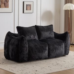 Giant Bean Bag Couch For Adults, Ultra Soft Fluffy Loveseat Bean Bag Sofa, Oversized Chase Lounge Chair Indoor For Living Room Bedroom, No Assembly Required Cozy Reading Chair With Pillows, Black