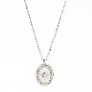 Stainless Steel Silver Stone Flower Necklace For Women