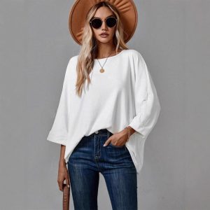 Women's Round Neck Solid Color Casual Pullover T-Shirt
