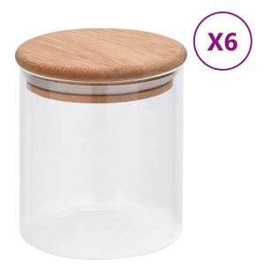 storage jars with bamboo lids, 6 pieces, 600 ml