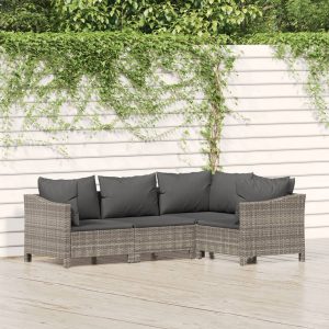 4-piece garden lounge set with cushions, poly rattan