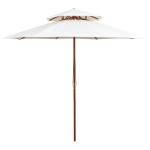 Double Deck Parasol 270×270 cm Wooden Pole Cream White