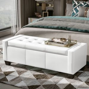 50.5" Faux Leather Rectangular Tufted Storage Ottoman for Living Room