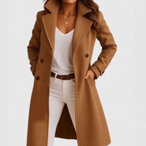 Women's Autumn And Winter New Solid Color Polo Collar Mid-length Woolen Coat