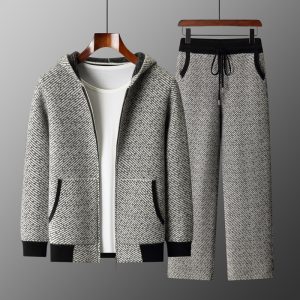 Men's Hooded Sweater Cardigan Casual Set