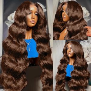 Brown Long Curly Wig With Middle Part And Lace Front