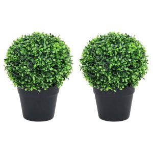 Artificial Boxwood Trees, 2 pcs., with pot, ball shape