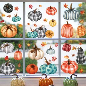9 Sheets Pumpkin Static Electric Window Stickers