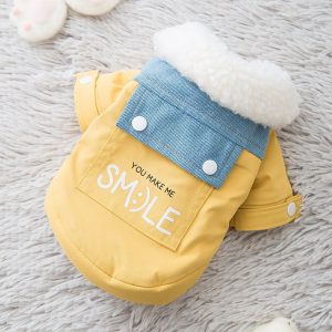 Yellow Denim Patchwork Puppy Coat, Pet Clothing, Pomeranian Bichon Frise, Schnauzer, Welsh Corgi Clothing