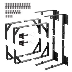 Gate Corner Brace Bracket, 2 Sets, Anti Sag Gate Frame Hardware Kit, Gate Frame Brace Bracket With Latch Lock, Screws, For Shed Doors, Corral Gates, Driveway Gates, Wood Windows, Iron, Black