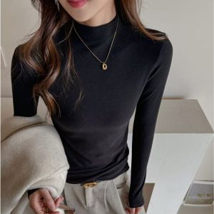 Women's Fashion Semi-high Neck Long Sleeve Base Shirt