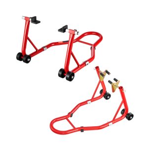 Motorcycle Stand Lift, 850lbs Capacity Front Rear Combo Stand Lift, Front Wheel Dual-Fork Stand, Rear U,L Fork Swingarm Spool Stand, For MostYamaha HondaKawasaki SuzukiMotorcycles, Red