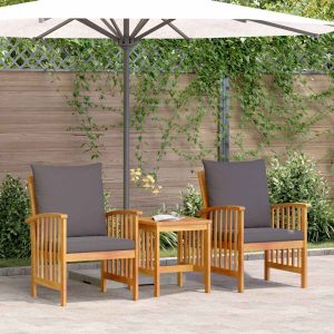 Garden Sofa Set with Cushions 3 pcs Solid Acacia Wood