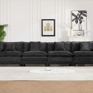 Wider Armrest 3 Seats Ottoman Is Not Included, Modern Sectional Couch, For Living Room Bedroom And Apartment, Comfy Double Layer Upholstered Seat Cushion, Breathable Chenille Fabric,Black,SW5044BK
