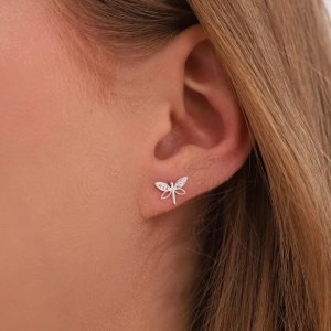 925 Sterling Silver Dragonfly Earrings With White Zircon For Women