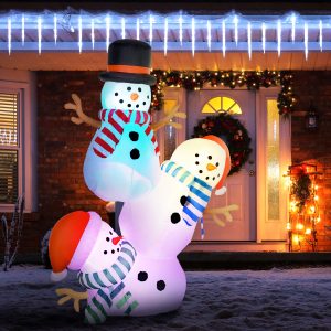 8.2' Inflatable Three Stacked Snowmen w/ LED Lights