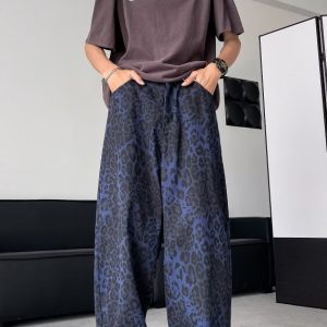 American Retro Leopard Print Wide-leg Pants Loose Straight