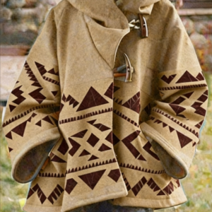 Winter New Women's Loose Retro Printed Woolen Coat