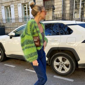 Color Striped Knitted Loose Long Sleeve Short Cardigan