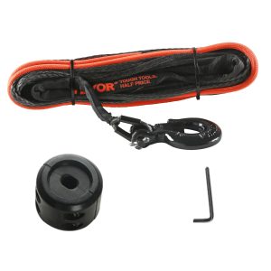 Synthetic Winch Rope, 6.35 Mm X 15.24 M 4,536 Kg Synthetic Winch Line Cable Rope With Protective Sleeve + Stopper + Forged Winch Hook + Pull Strap, Fit For ATV, UTV, Small Vehicle, Pickup