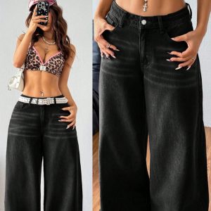 Women's Summer New High-waisted Straight Loose Trendy Wide-leg Floor-length