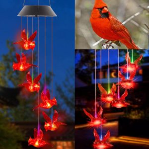 1 Outdoor Solar Flame Bird Wind Chime Light, Outdoor Decorative Colorful Solar Wind Chime