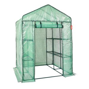 Walk-in Green House, 4.6 X 4.6 X  6.6 Ft  Greenhouse With Shelves, Set Up In Minutes, High Strength PE Cover With Doors & Windows And Steel Frame, Suitable For Planting And Storage, Green