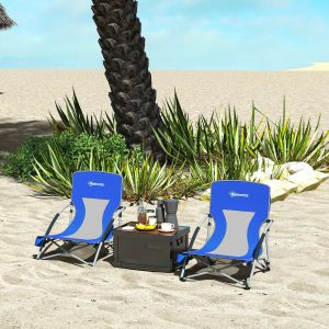 Set of 2 Folding Beach Chairs with Back