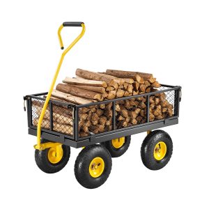 500 Lbs Steel Garden Cart, Heavy Duty Garden Wagon Cart Pullable On Wheels, Metal Yard Utility Wagon Carts With 10  All Terrain Tires, Mesh Removable Sides And 180 Rotating Handle