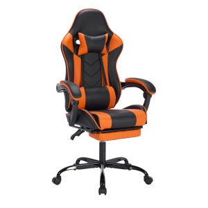 Gaming Chair With Footrest, Ergonomic Computer Chair With Headrest And Lumbar Support, Breathable Material Height Adjustable Video Game Chairs For Adults, Black Orange