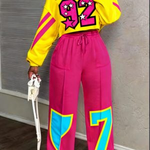 Printed Casual Cropped Sweatshirt And Wide-leg Pants Set