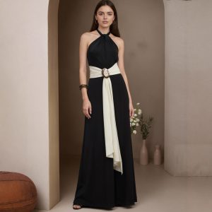 Women's Fashion Color-blocked French Halter Jumpsuit