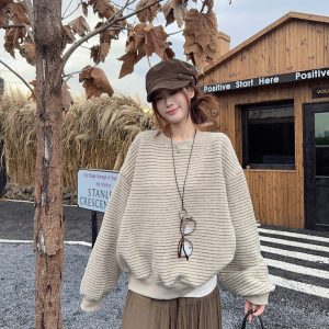 Women's High-grade Round Neck Sweater Vintage Stripe Loose Casual