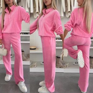 Solid Color Long Sleeve Button-up Top Pocket Set