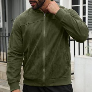 Men's Solid Color Minimalism Casual Suede Zip Jacket