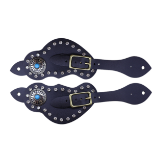 Pair Spur Strap, Western Retro Horse Spur Strap With Buckle, Genuine Cow Leather Material For Horse Training, Decorative Rhinestones Inlaid Surface, Metal Buckle For Easy Adjustment,