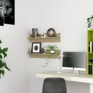 wall shelves, 2 pieces, Sonoma oak, 80x11 cm, wood-based material,
