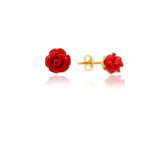 925 Sterling Silver Gold Plated Red Rose Earrings For Women