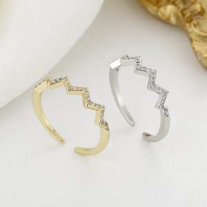 ECG Wave V-shaped Ring Fashion Simple Zircon Inlaid Ring